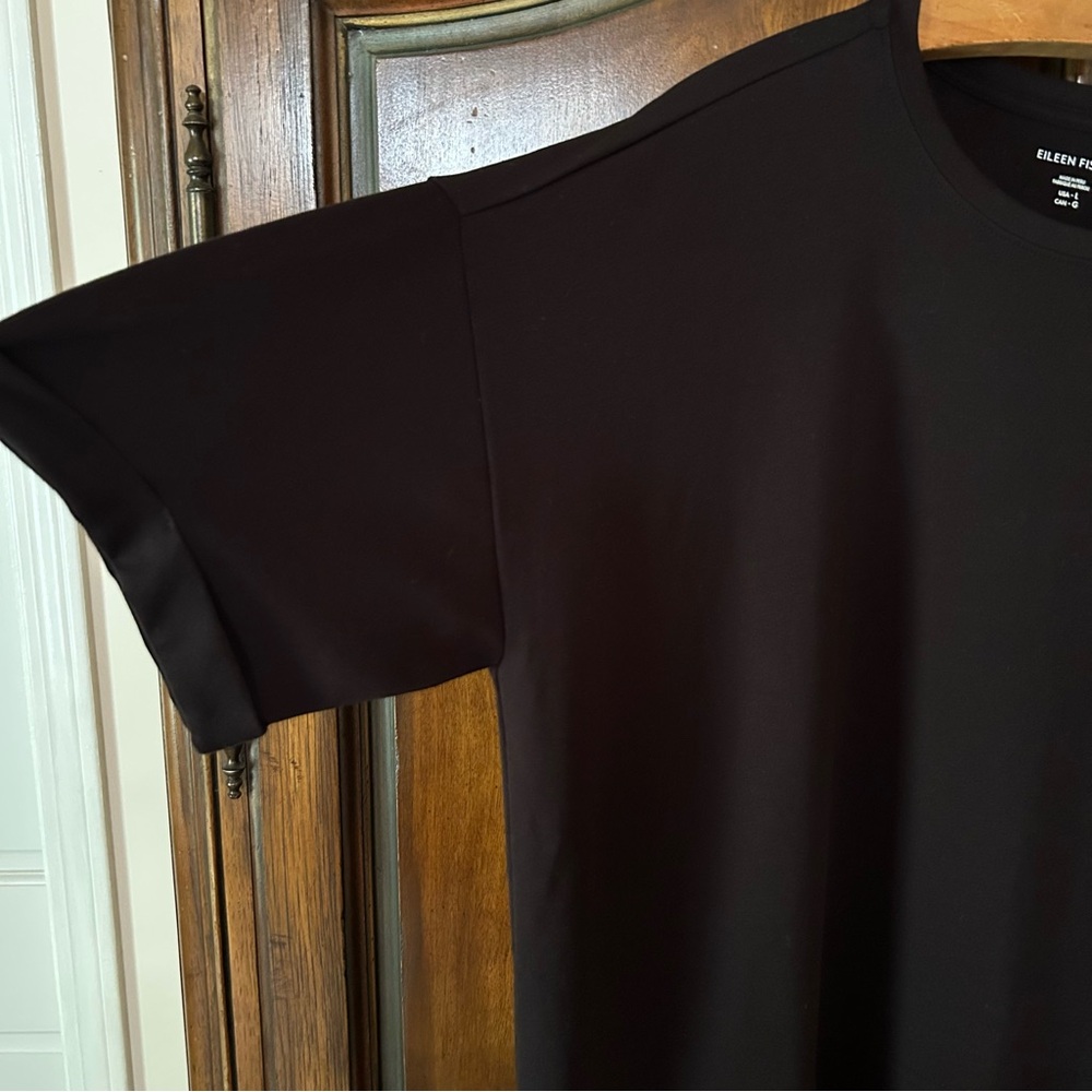 new ~Eileen Fisher ~ Black Organic Cotton Jersey Round Neck Dress in size Large - Picture 3 of 8